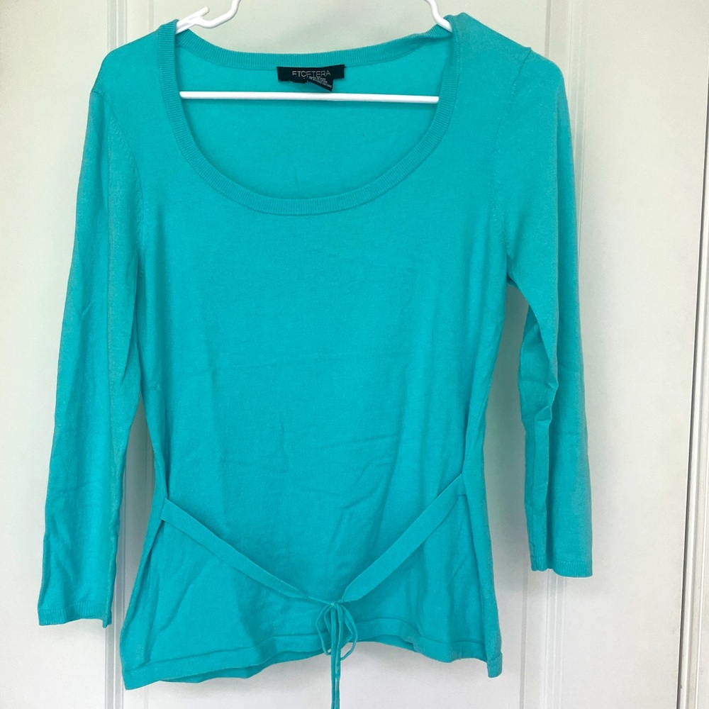 Etcetera Teal Lightweight Sweater Tie Accent Medium Womens Size M Medium Spring